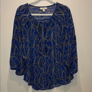 Cynthia Rowley Navy and Gold Chain Print Blouse